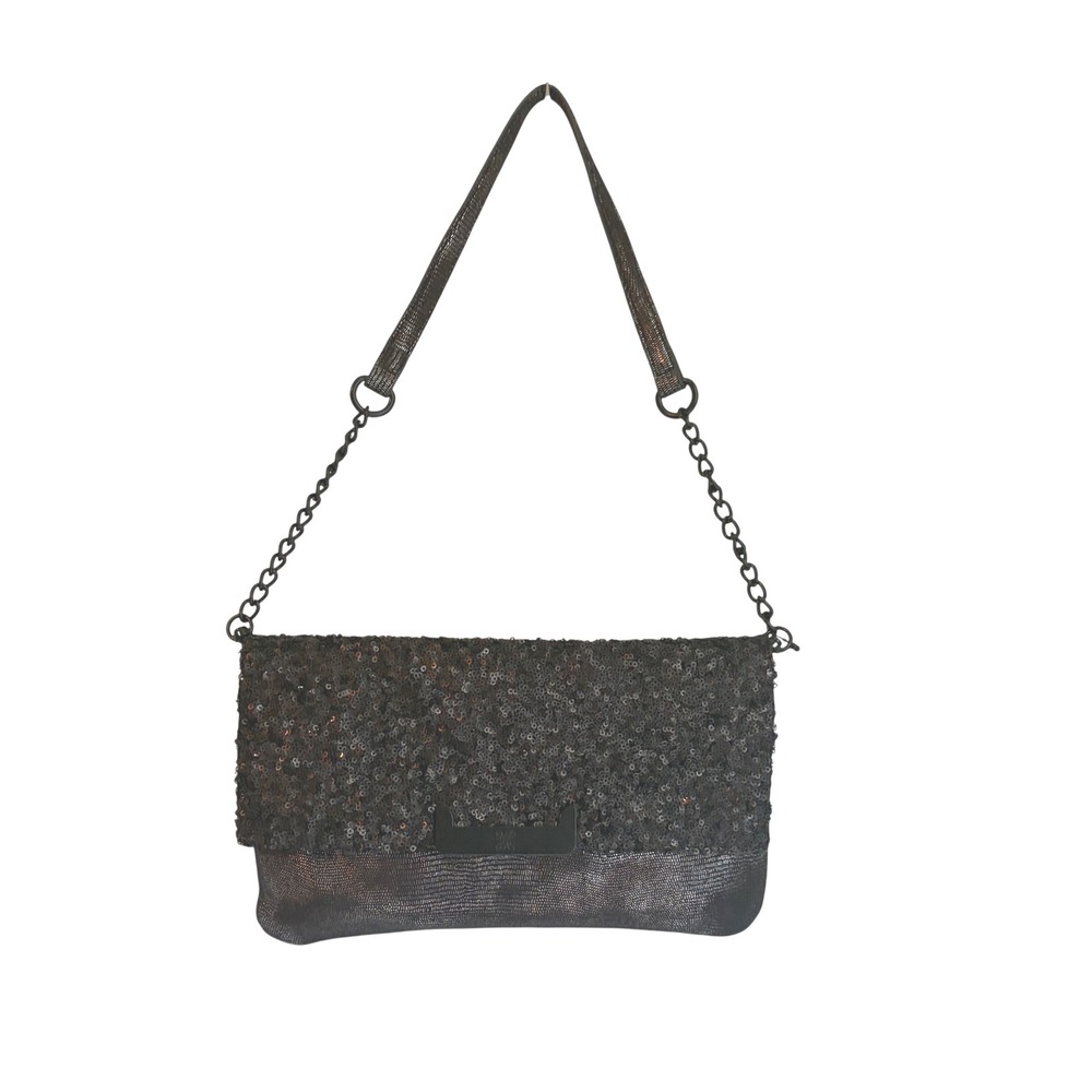 Simply Vera Vera Wang Black Metallic Sequin Lizard Embossed Shoulder Bag Clutch